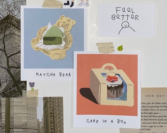 dessert square polaroid prints (cake, pastel, food, bread, korean, decor)