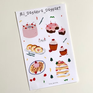 i deserve dessert sticker sheet (cake, pie, korean, cute, journal)