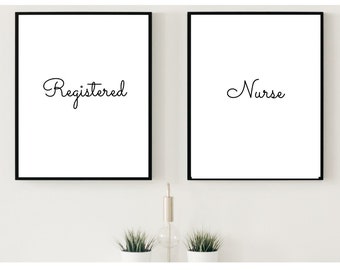 Set of 2 Registered Nurse Wall Art, Minimalist, Printable, Wall Decor, Wall Art Print, Poster