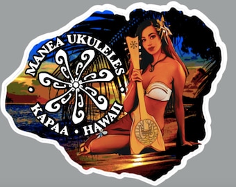 Island girl with Tahitian Ukulele 4 inch decal