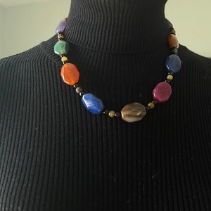 multi colored agate stones with black and brown agate necklace