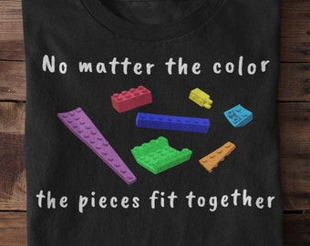 Building Block Shirt | Brick Pride Shirt | Rainbow Bricks | Building Bricks | All Pieces Fit -  Unisex Softstyle Tee