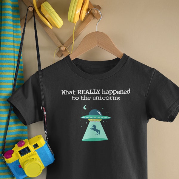 Kinder UFO Shirt | Lustiges UAP Geschenk | Einhorn UFO Geschenk | Einhorn T-Shirt | Was wirklich mit den Einhörnern passiert ist - Jugend Baumwoll T-Shirt
