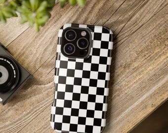 Checkered iPhone Case MagSafe Compatible, Checker Pattern Cover, iPhone Accessory, Tech Gift