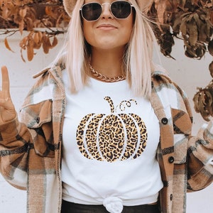 Shirt met luipaardpompoen, herfstpompoenshirt, schattig pompoenshirt, herfstshirt cadeau, Fall Vibes-T-shirt, Thanksgiving shirt cadeau, herfst T-shirts voor vrouwen