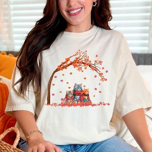 Fall Cats T-Shirt - Thanksgiving Cats Tee - Cat Lovers Shirt - Cat Fall Tree Tee - Autumn Cat Shirt - Pumpkins Shirt - Fall Vibes Shirt