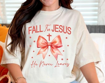 Fallen für Jesus Er lässt nie T-Shirt - Christliches Herbstgeschenk - Erntedank-Herbsthemd - Jesus-Liebhaber-T-Stück - Religiöses Herbstgeschenk - Herbst-T-Shirt