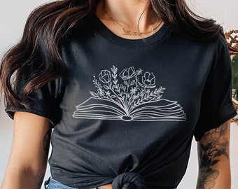 Book T-Shirt, Floral Book Shirt, Book Lover Shirt, Reader Shirt, Reading T-Shirt, Gift for Book Lover, Book Lover Shirt, Librarian Shirt