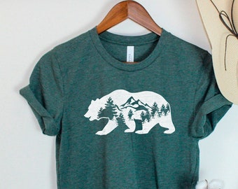 Bear Mountain Shirt, Camping Bear Shirt, Nature Bear Shirt, Nature Lover Shirt, Bear Hiking Shirt, Bear Women Shirt, Bear Shirt Gift