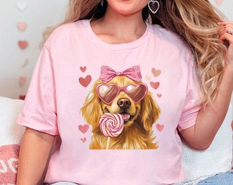 Golden Retriever Shirt - Valentine's Day Shirt - Valentine Golden Retriever  Tee - Coquette Golden Retriever - Dog Lover Gift -  Dog Mom Tee