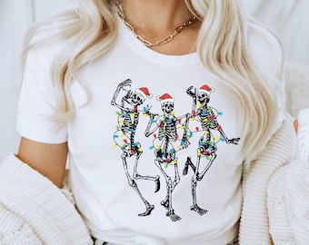 Christmas Skeleton Shirt, Lights Skeleton Shirt, Dancing Santa Shirt, Funny Christmas Shirt, Christmas Gift Shirts, Christmas Spirit TShirt
