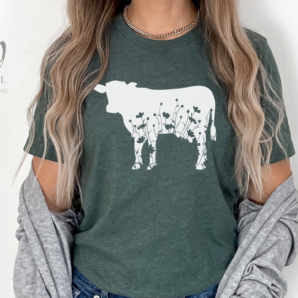Floral Cow Shirt, Cow T Shirt, Cow Lover Shirt, Farming Shirt, Farm Girl Shirt, Cow Lover Gift, Cow Farm Shirt, Country T Shirt, Dairy Farm Livingmall