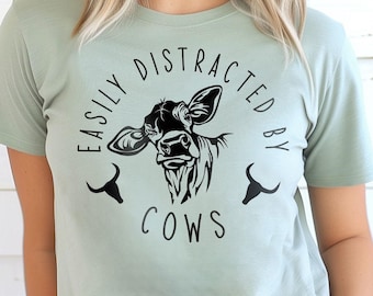 Comfort Colors® Easily Distracted By Cows Shirt, Cow Lover Shirt, Funny Cow Shirt, Farm Lover Shirts, Farm Animal Shirt