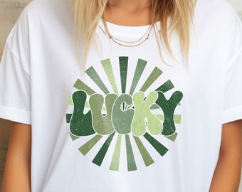 Chemise porte-bonheur Saint-Patrick, T-shirt Saint-Patrick, chemise rétro porte-bonheur, cadeau pour la Saint-Patrick, t-shirts unisexes Saint-Patrick, chemise irlandaise porte-bonheur