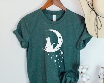 Floral Moon Cat Shirt, Cat Mom Shirt, Cat Shirts, Cat Lover Shirt, Cat Shirt Gift, Cute Cat Shirt, Kitten Shirts, Kitty Shirts for Women