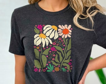 Wildblumen T-Shirt, Vintage Blumen Shirt, Blumen T-Shirt, Wildblumen Shirt, Geschenk für Frauen, Blumen Shirt, Damenhemden, beste Freundin Geschenk