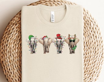 Weihnachten Elefant Shirt, lustiges Weihnachtshemd, Elefant Geschenke, Weihnachtstier-Shirt, Feiertags-T-Shirts, wilde Tiere, Weihnachtsgeschenke