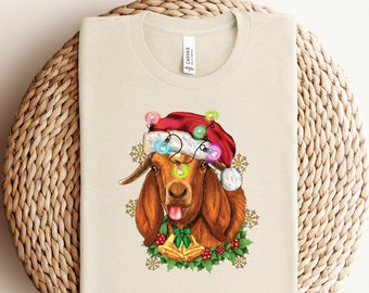 Lustiges Ziege Nikolausmütze Shirt, Ziege Weihnachten Shirt, lustiges Tier Shirt, Weihnachten, Tiere auf dem Bauernhof, Bauer Mädchen Shirt, Weihnachten, Bauer Weihnachtsgeschenk