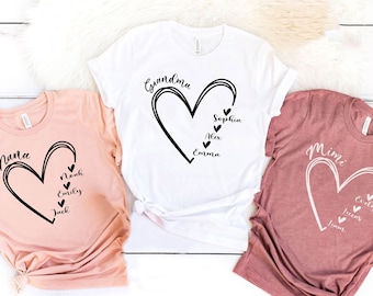 Chemise personnalisée pour grand-mère - Cadeau de fête des mères - Chemise grand-mère avec des noms de petits-enfants - Cadeau pour grand-mère - T-shirt Mimi - Cadeau pour Mimi