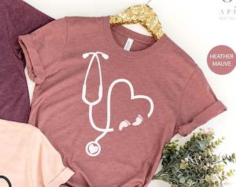 Pregnant Nurse Tee, Nurse Shirt, Stethoscope Shirt, Gift for Nurse, Nursing Shirt, Nurse Grad Tee, Essential Worker, Pregnancy Announcement