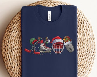 Christmas Ice Hockey Shirt, Hockey Mom Shirt, Ice Hockey Gifts, Hockey Team Shirt, Hockey Lover Gift, Xmas, Holiday Tshirts, Christmas Gift