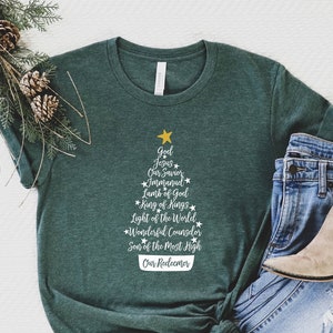 Christmas Christian Shirts, Names of God Shirt, Names of Jesus Christmas Tree Shirt, Christmas Women Shirt, Christmas Shirt Gift
