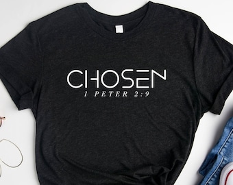 Escolhido 1 Pedro 2:9, camisa escolhida, camisas cristãs, camisas cristãs para mulheres, roupas cristãs, roupas cristãs, camisa escolhida, Jesus