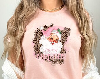 Pink Santa Merry Christmas Shirt, Pink Santa Hat Shirt, Cute Christmas Shirt, Retro Santa Shirt, Holiday Tshirts, Christmas Gift For Her