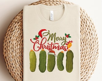 Maglietta Vintage Pickles Merry Christmas, Maglietta di Natale con sottaceti, Maglietta di Natale divertente, Regali con sottaceti, Maglietta invernale, Amanti dei sottaceti, Regali di Natale