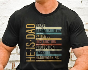 Camiseta cristiana para papá - Camiseta bíblica para papá - Valiente como David, guerrero como Josué - Camiseta cristiana - Regalo del Día del Padre - Camiseta de papá valiente