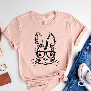 Bunny with Glasses shirt, Easter shirt, Easter bunny Graphic tee, Easter Shirts for Women, Lady Easter Bunny shirt, Rabbit Shirt Pascual Tee