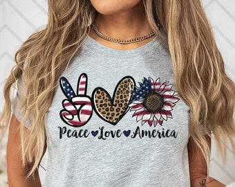 Camiseta Peace Love America del 4 de julio, camiseta patriótica con girasol, regalo del Día de la Independencia, camisetas del 4 de julio para adultos y niños, camisetas de algodón suave