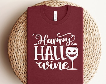 Fröhliches Hallowine Shirt, Wein-Liebhaber-T-Shirt, Weinglas-T-Shirt, lustiges Halloween-Shirt, Halloween-passendes Outfit, Halloween-Themen-T-Shirt