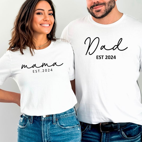 Mama And Dad Est 2024 Shirt, Matching Couple Shirts, Est Year Tee, New Dad Shirt, New Mom Shirt, Couples Shirts For Valentines, Family Gifts