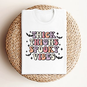 Thick Thighs Spooky Vibes Halloween Shirt, Thick Thighs Tee, Spooky Vibes T-Shirt, Spooky Season Shirt, Halloween Gift, Retro Halloween Tee