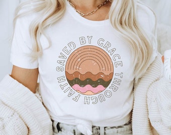 Grace Shirts, Retro Grace Shirt, gerettet durch Gnade durch Glauben Shirt, Glaube Shirts, christliche T-Shirts, religiöse Hemden, christliches Geschenk Tee