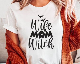 Maglietta strega per moglie e mamma, maglietta strega per mamma, maglietta di Halloween per mamma, regalo di Halloween per mamma, regalo per moglie, maglietta divertente di Halloween per mamma