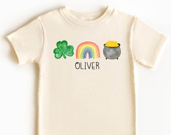 Personalized St. Patricks Day Kids Shirt - Lucky Clover Rainbow Tee