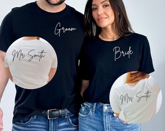 Custom Bride and Groom Shirts, Personalized Groom Bride Shirt, Newly Married Gift, Honeymoon Couple Tshirts, Gifts For Brides and Grooms