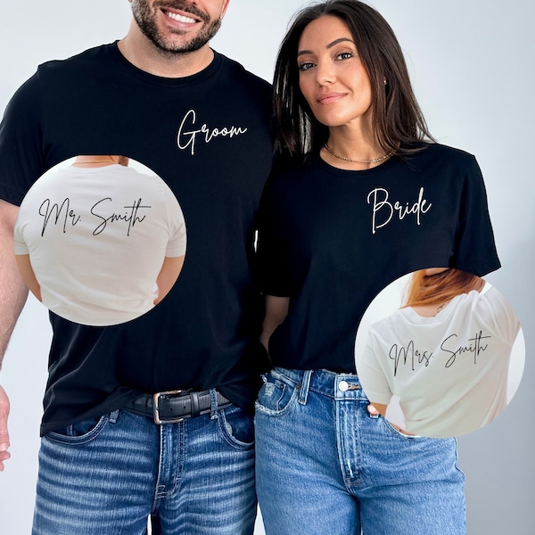 Chemises personnalisées de mariée et de marié, chemise de mariée personnalisée, cadeau nouvellement marié, t-shirts de couple en lune de miel, cadeaux pour les mariées et les mariés