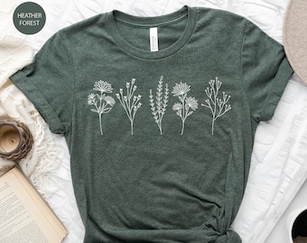 Wild Flower Shirt for Women, Florist Shirt Gift, Floral Shirts, Botanical Shirts, Spring Flower Shirts, Best Friend Gift, Gardening Shirts