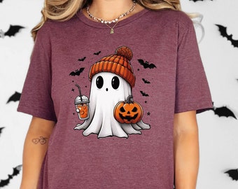 Ghost Coffee T-Shirt - Halloween Ghost Shirt - Ghost Fall Coffee Shirt - Spooky Season T-Shirt - Halloween Gift - Cute Fall Shirt