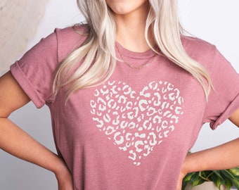 Leopard Heart Shirt, Cute Valentines Day Shirts For Women, Leopard Shirt, Heart Shirt, Cheetah Leopard Shirt, Leopard Print Heart Shirt Tee