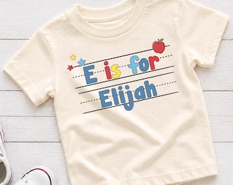 Camiseta personalizada para niños de regreso a clases - Camiseta con la letra "I" para el nombre - Camiseta para el primer día de clases de preescolar