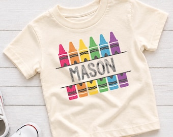 Custom Back to School Kids Shirt - Kids Crayon Name T-Shirt  - First Day of School Tee