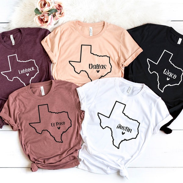 Benutzerdefinierte Texas Shirt, Texas Städte Shirts, benutzerdefinierte Texas Karte Shirts, Texas Home Shirt, Texas State Shirt, Texaner Tshirts Geschenk, Texas Andenken