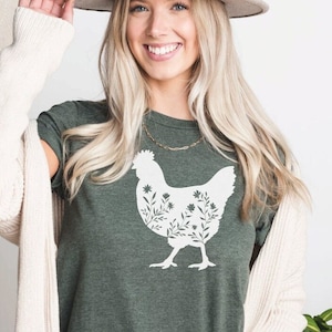 Floral Chicken Shirt, Chicken Shirt, Farm Shirt, Chicken Lover Shirt, Women&#39;s Chicken Shirt, Farm Tees, Chicken Whisperer, Farm Girl Shirt