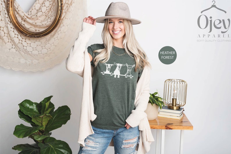 Goats Shirts, Cute Goats Shirt, Funny Goat Kid Shirt, Farm Animal Shirt, Goat Lover Shirt, Goat Shirt Gift, Goat Women Shirt, Gift for Her Heather Forest