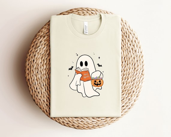 Ghost Reading T-Shirt - Spooky Book Lover Gift - Spooky Season Tee - Ghost Spooky Reading Shirt - Halloween Teacher  - Bookish Shirt