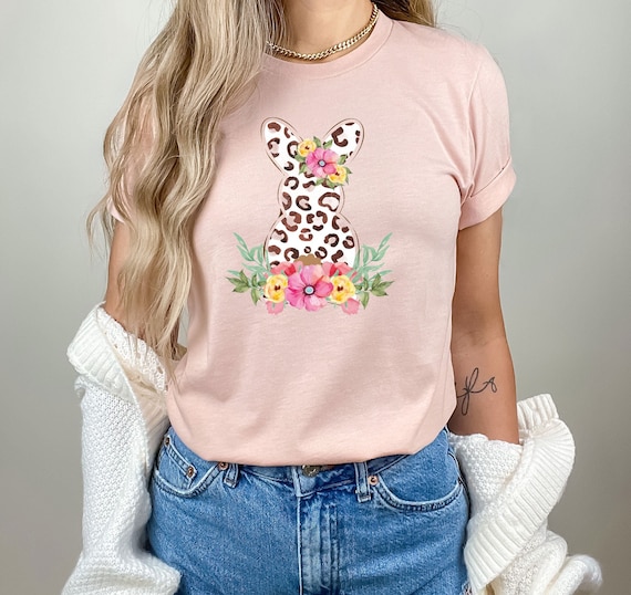 Easter Bunny T-Shirt, Floral Leopard Bunny Shirt, Easter Day Tee, Easter Gift Shirt, Girls Easter Shirts, Kids Easter T-Shirts, Unisex Tees